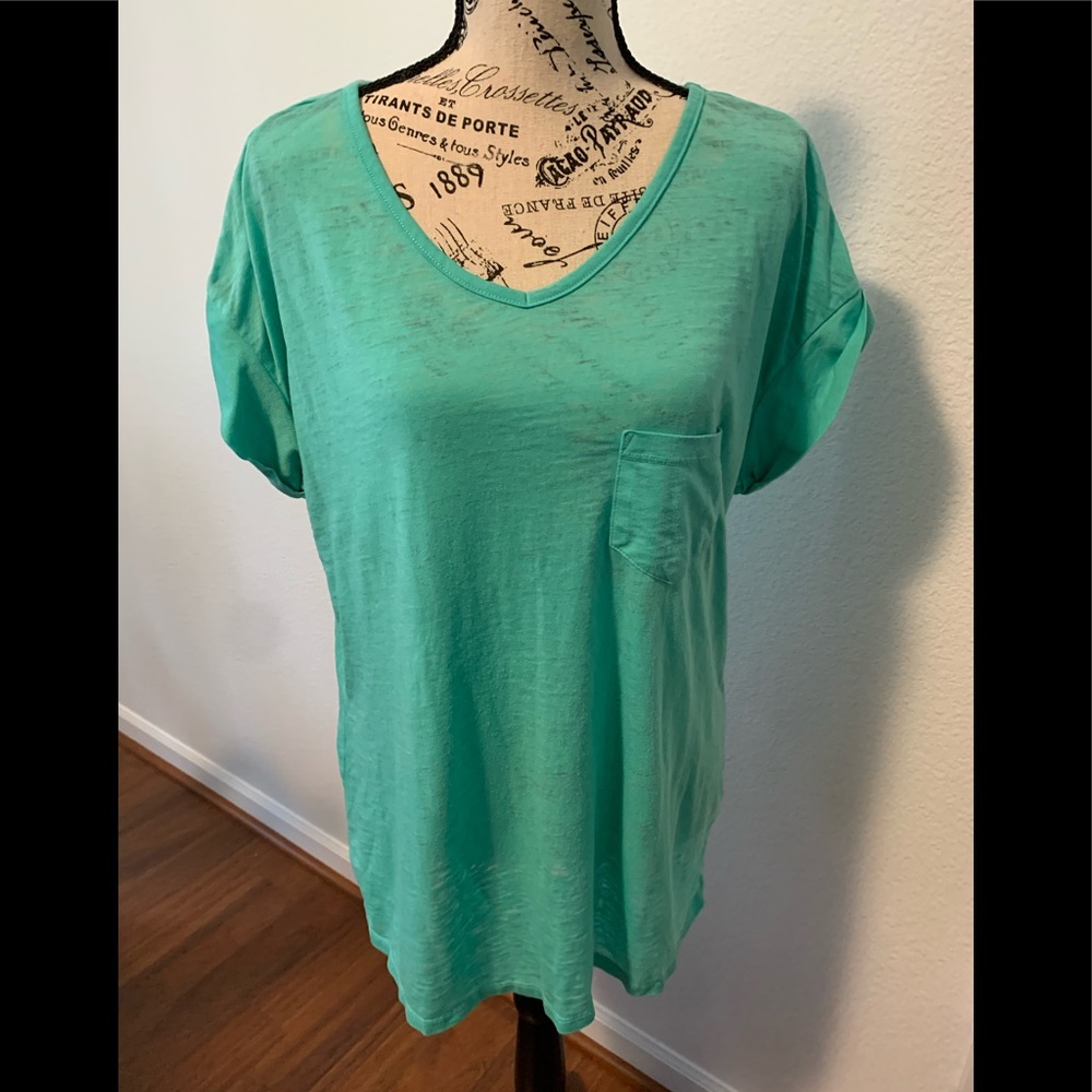 Sheer Aqua Green T-Shirt with pocket